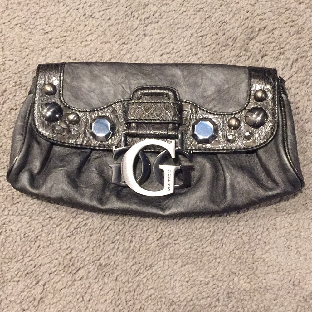Guess gray clutch with hardware decoration
